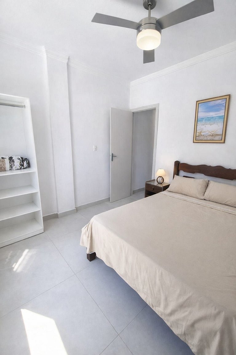 Apto confortavel completo p/4, 250 m praia, Wi-Fi